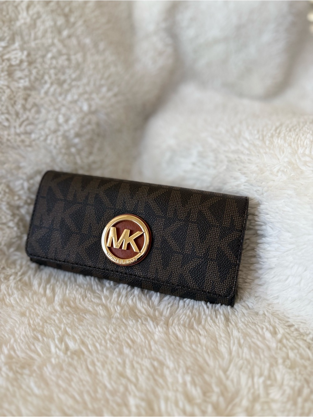 Michael Kors Dark Brown Signature MK Round Logo Key & Card Holder